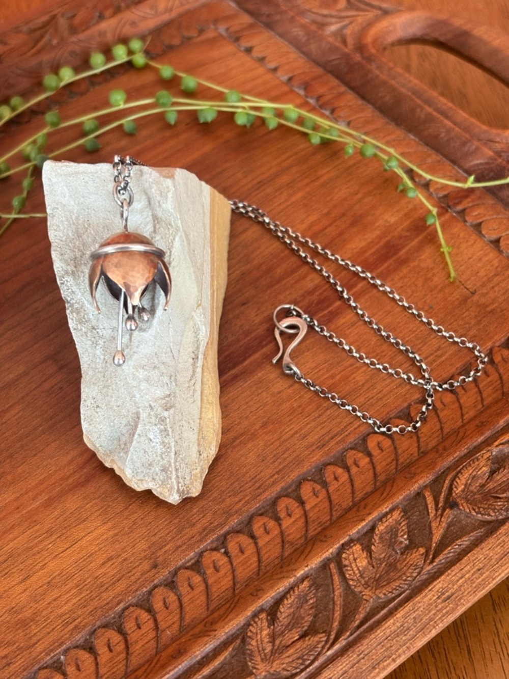 MOCAHETE Two-Tone Copper & Silver Bell Flower Necklace Artisan